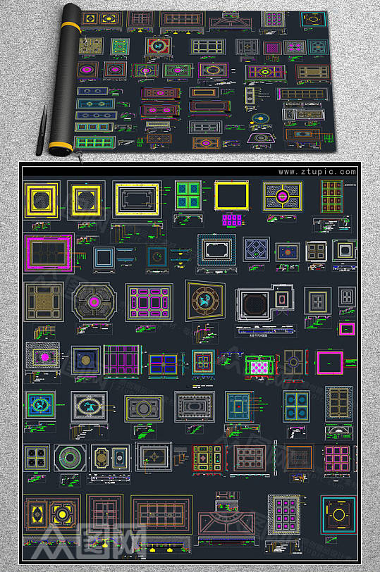 天花吊顶设计素材cad图库-众图网