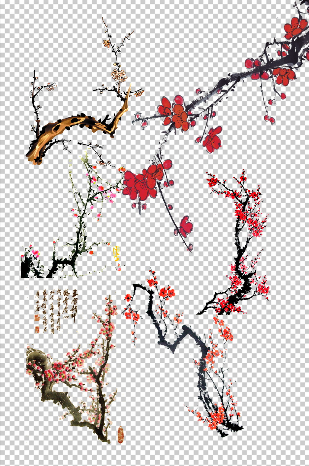 手绘菊花花朵花枝png素材素材