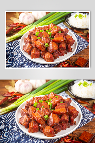 中式传统菜品东北菜红烧肉摄影图