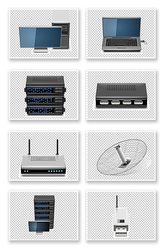 矢量路由器电脑主机网络U盘手绘素材