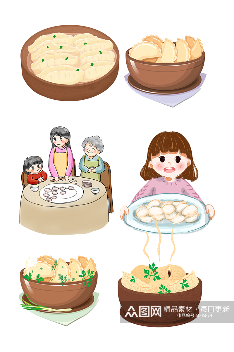 卡通新年饺子美食人物手绘素材