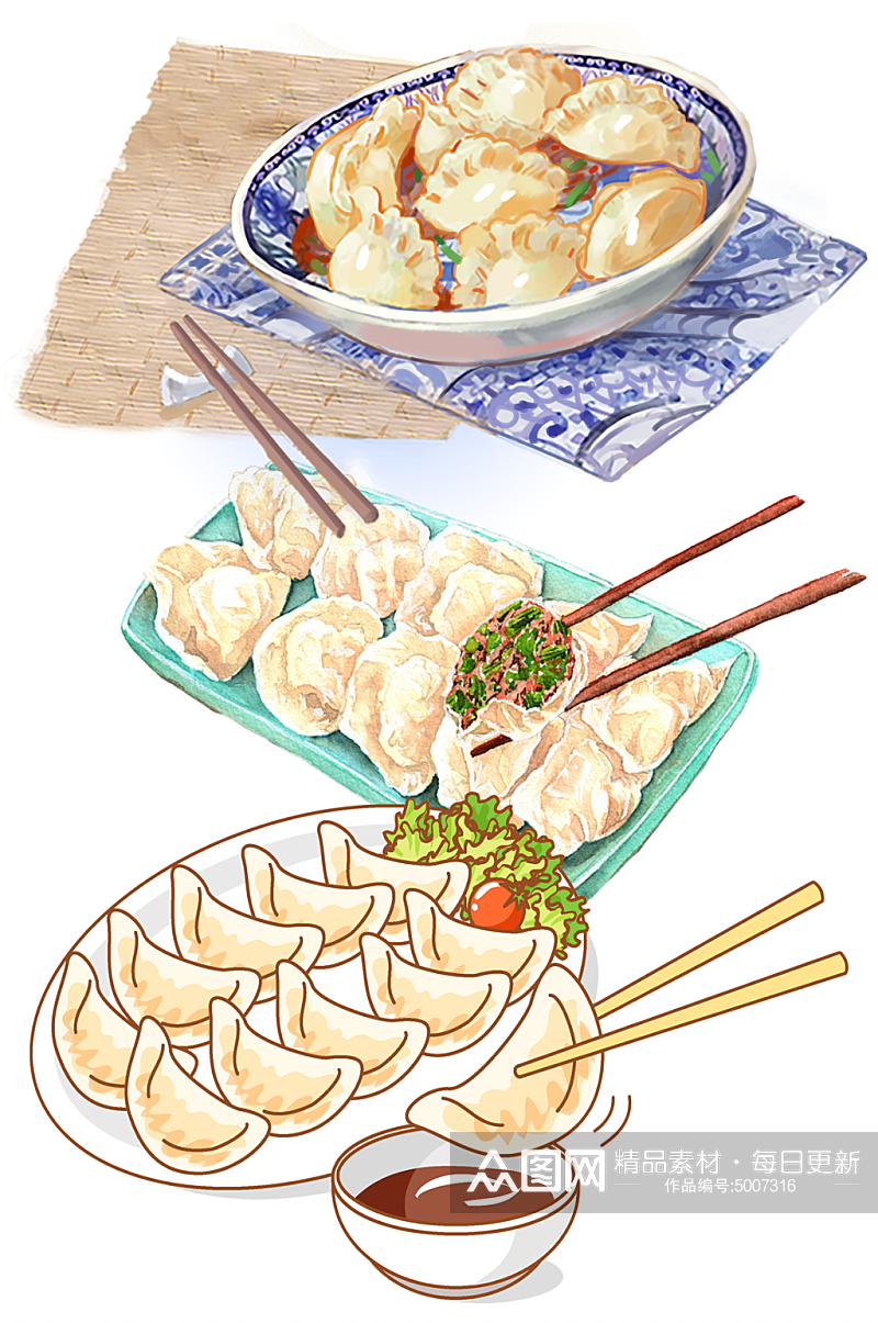 水饺饺子手绘创意素材素材