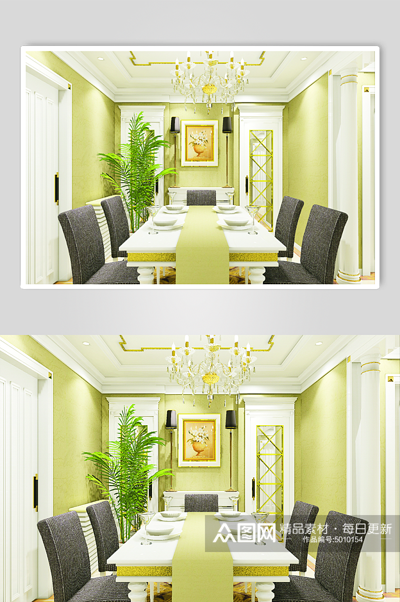 绿色餐厅装修效果图素材