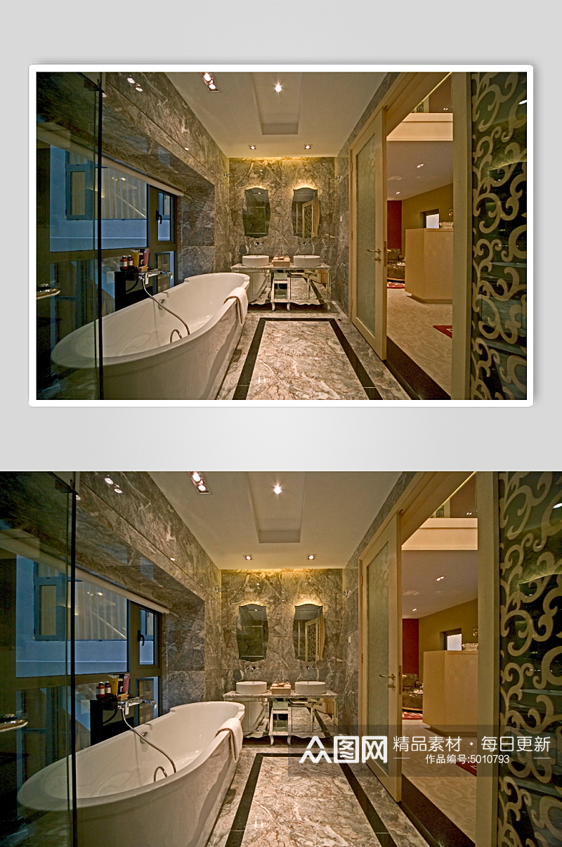 中式酒店浴室装修效果图素材