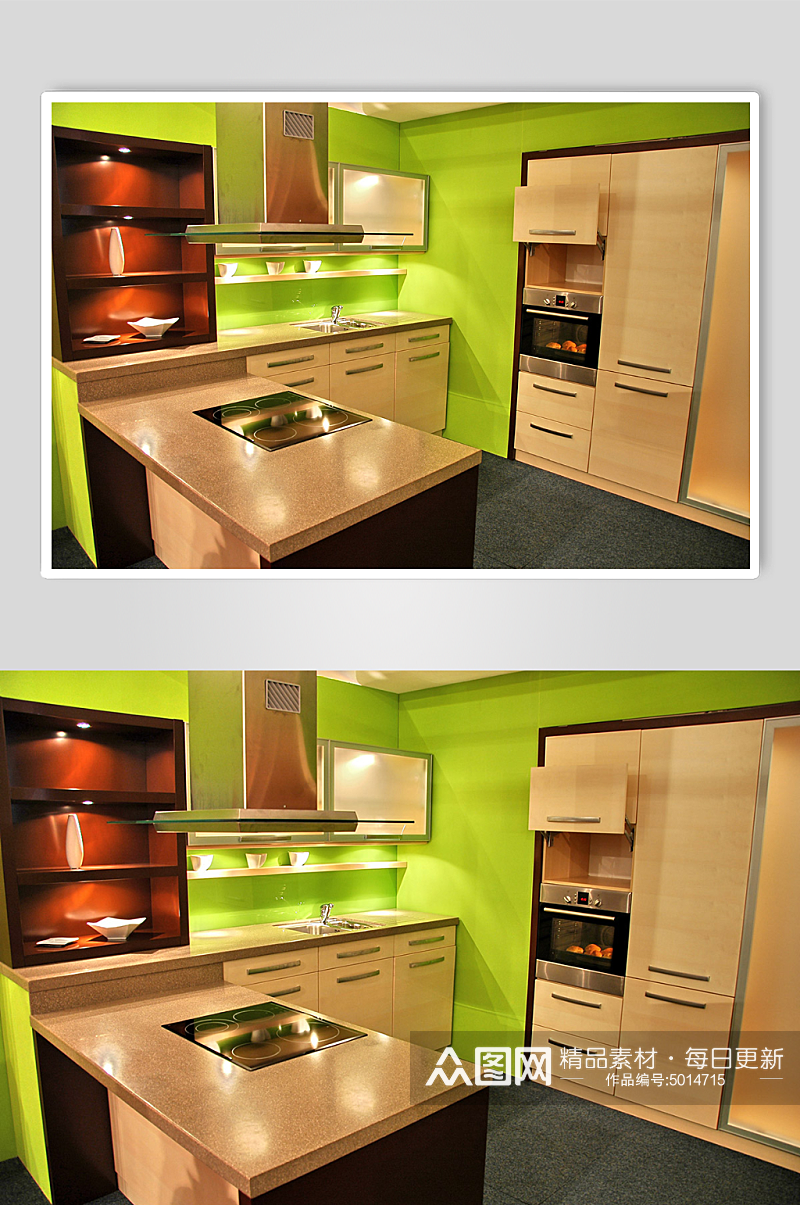 绿色现代家居厨房摄影素材