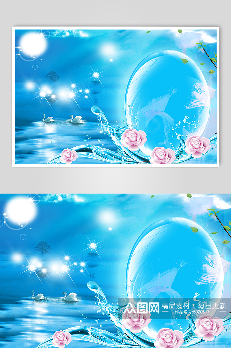 蓝色水波纹创意鲜花摄影相册封面素材