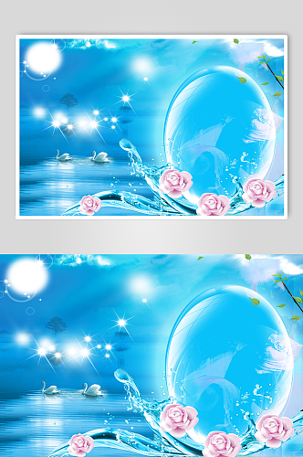蓝色水波纹创意鲜花摄影相册封面