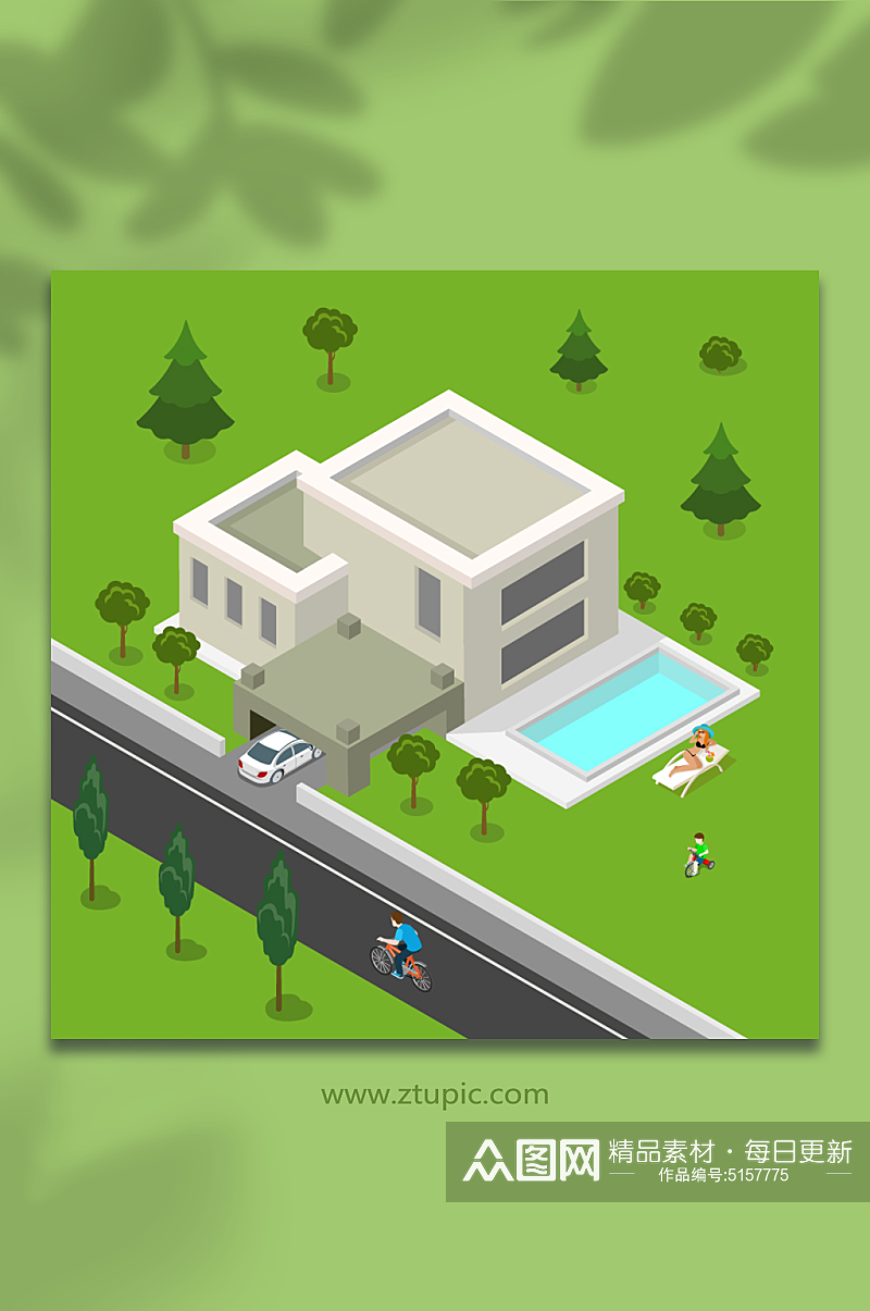 绿色建筑房子模型适量场景素材