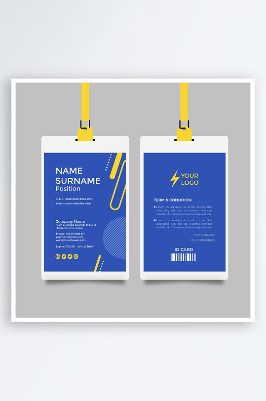 蓝色矢量企业个人通用工作证模板-众图网