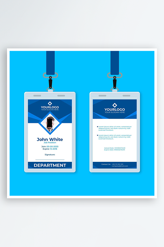 蓝色矢量企业个人通用工作证模板-众图网