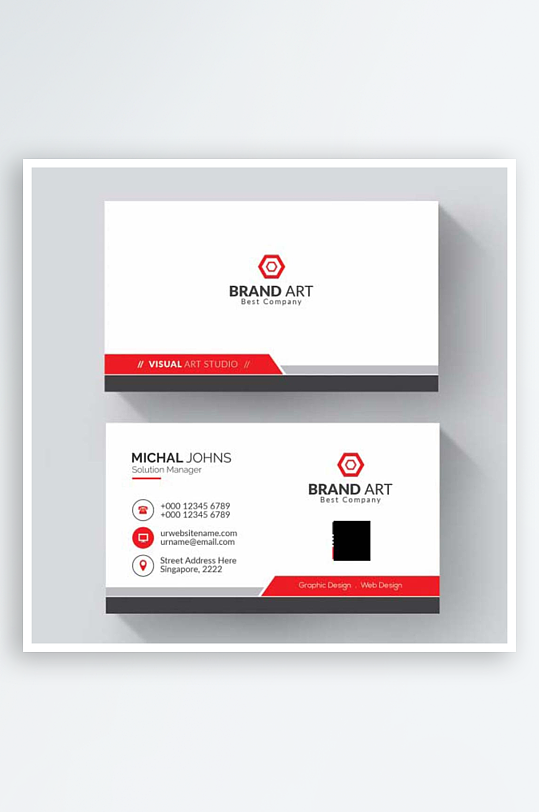 红色科技感企业个人名片素材-众图网