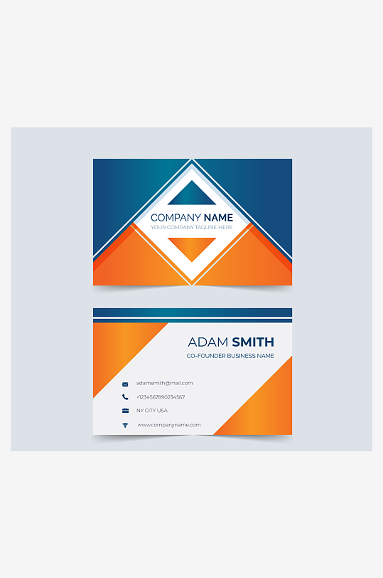 橙色蓝色拼色商务名片矢量素材-众图网