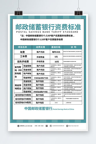 简约中国邮政收费标准项目海报