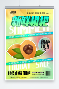 创意新鲜枇杷夏季水果果园促销海报