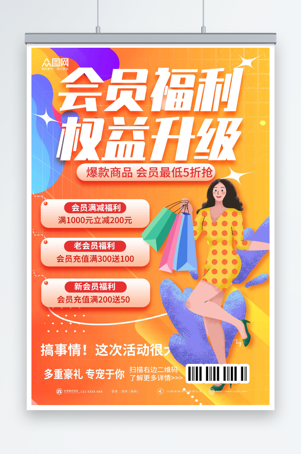 会员福利权益升级营销海报素材