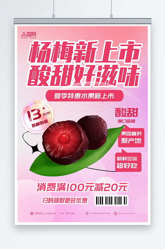 宣传新鲜杨梅夏季水果果园促销海报