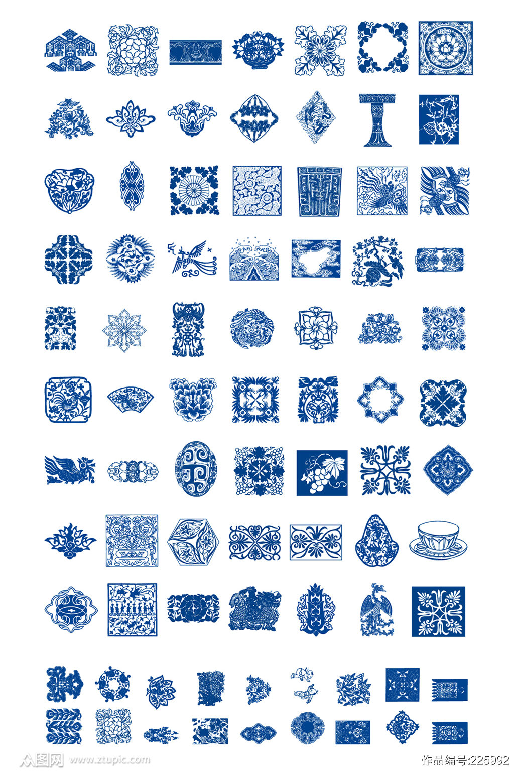 蓝色矢量青花瓷图案 设计元素素材下载 众图网