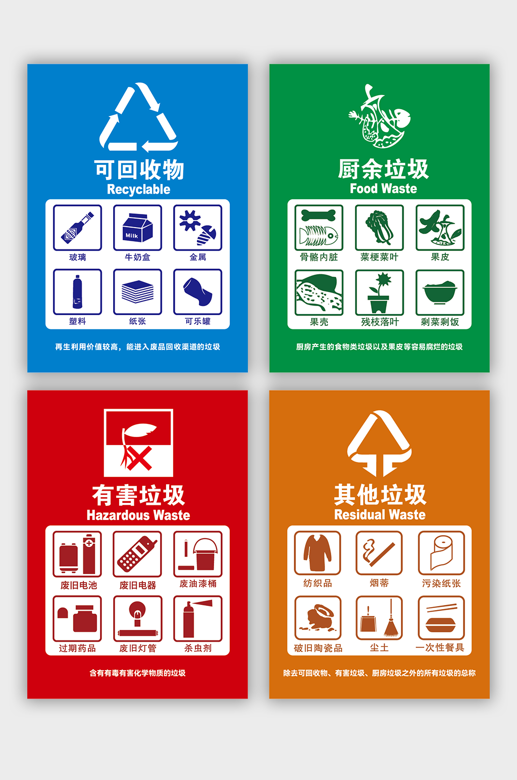 垃圾分类矢量图标素材