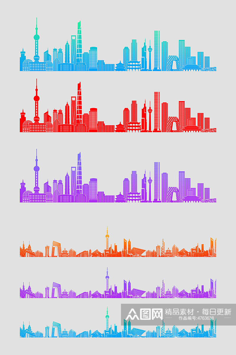 中国城市地标建筑剪影素材下载-众图网