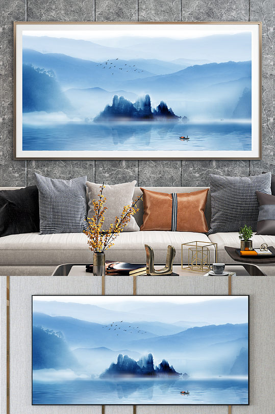 中国风中式水墨山水画-众图网