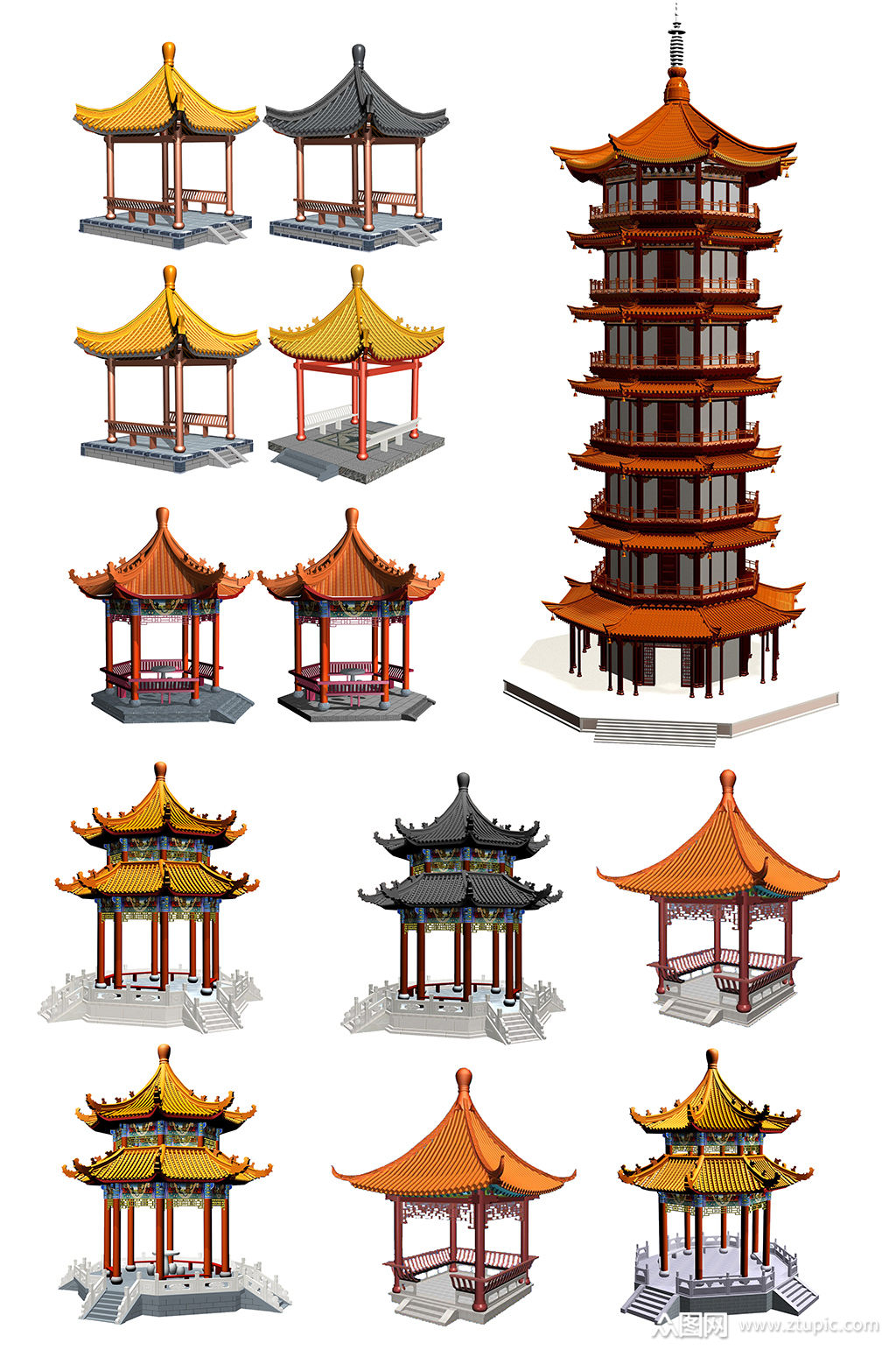 亭子凉亭四角亭景观古建筑 元素素材