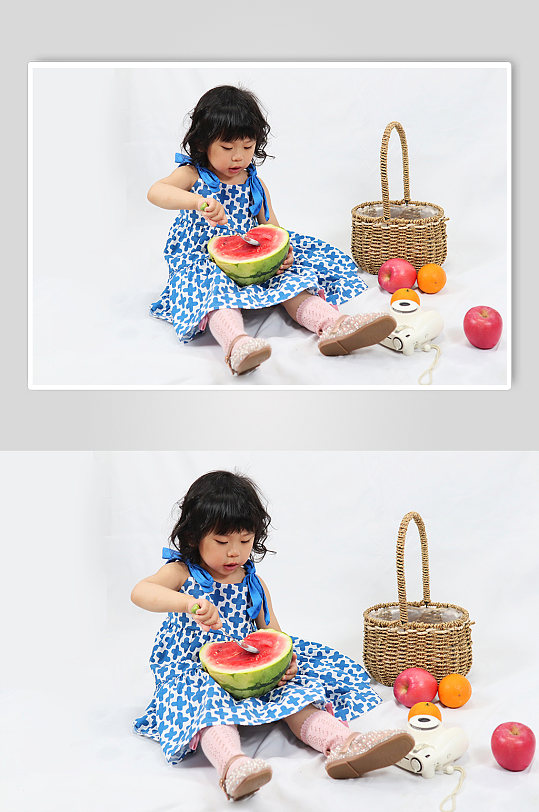 夏季吃西瓜小女孩儿童节人物摄影图照片元素
