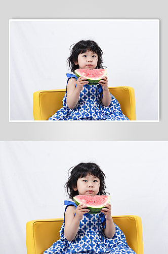 吃西瓜小女孩儿童节人物摄影图照片元素