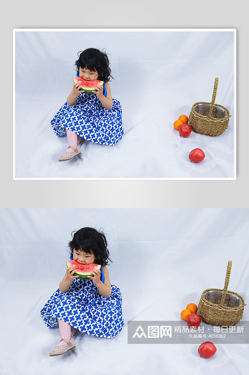 小女孩西瓜苹果儿童节人物摄影图照片元素素材