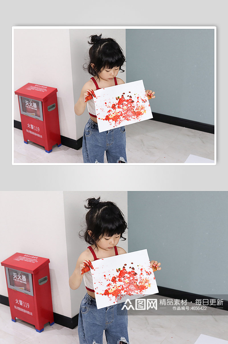 小女孩彩色颜料画画儿童节人物摄影图照片素材