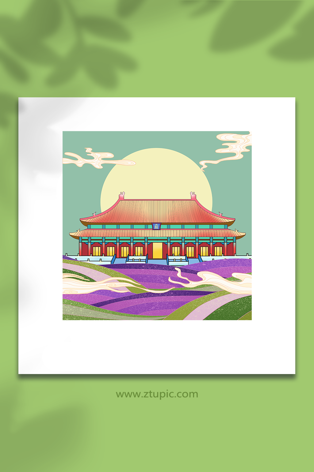 国潮建筑浅绿色背景太和殿插画素材