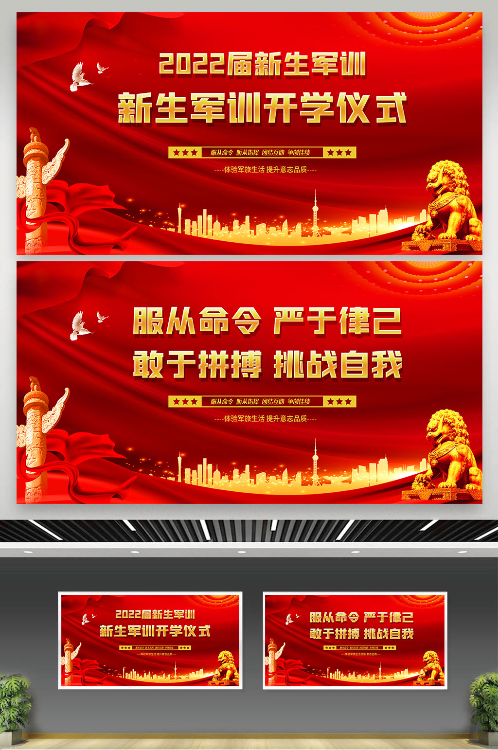 新生军训开训仪式部队活动剪影展板素材