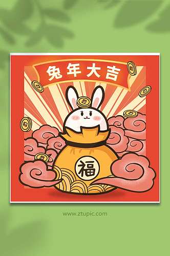 红色兔年大吉新年节日插画