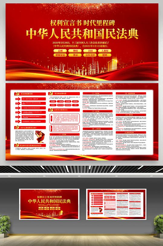 一图看懂中华人民共和国民法典 红色大气民法典宣传栏展板