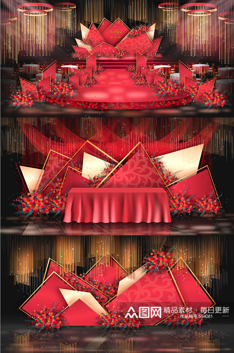 红色喜庆唯美婚礼效果图图片素材