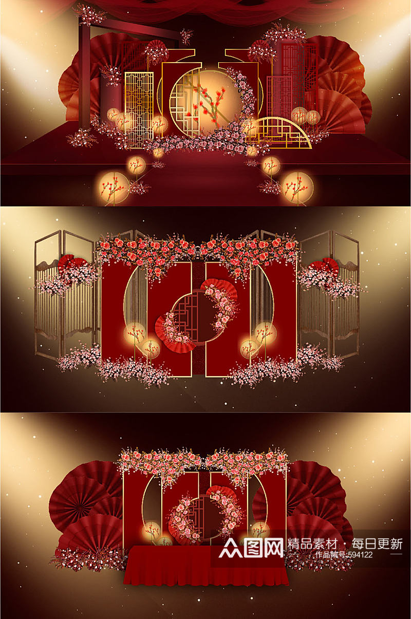 红色中式传统中国风婚礼婚庆会场图片素材