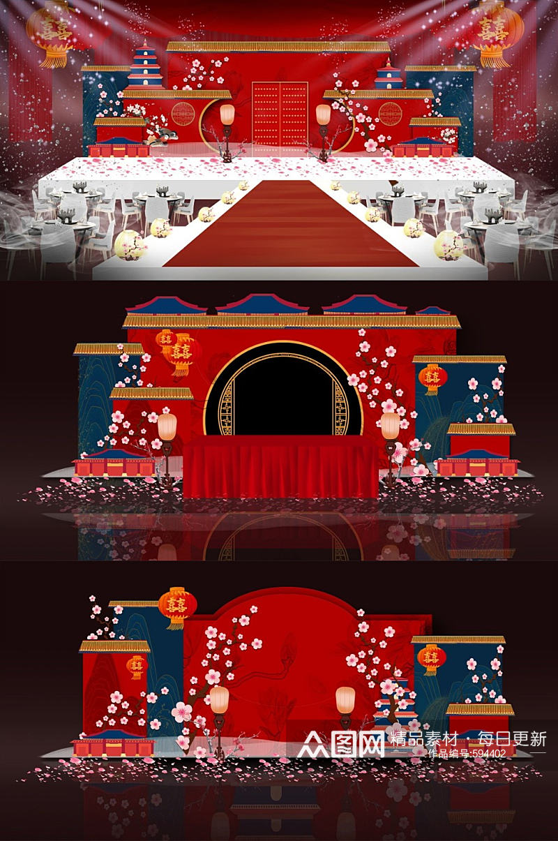 红色婚礼中国风大气素材