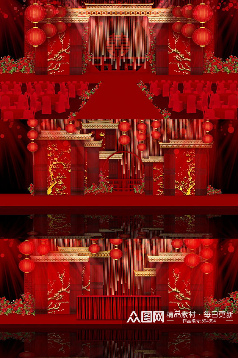 寿宴 中国风红婚礼效果图素材