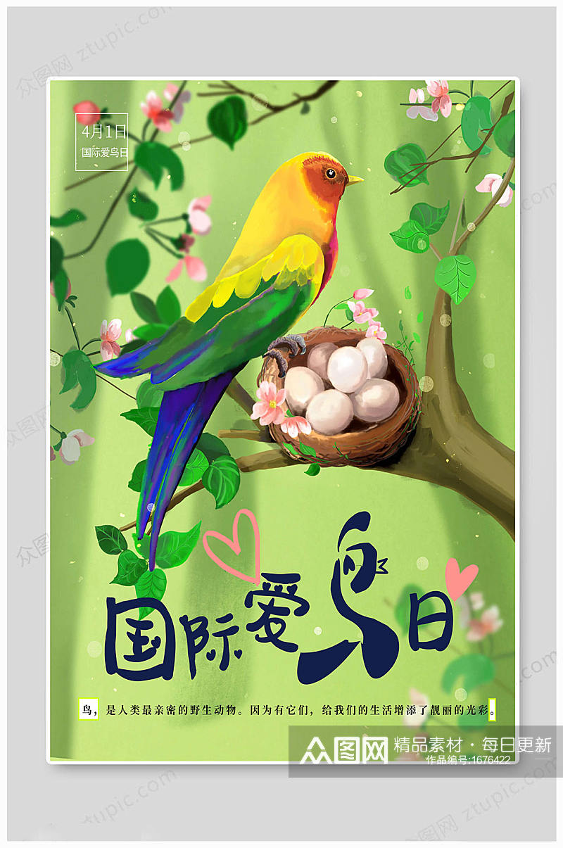 国际爱鸟日绿色卡通素材