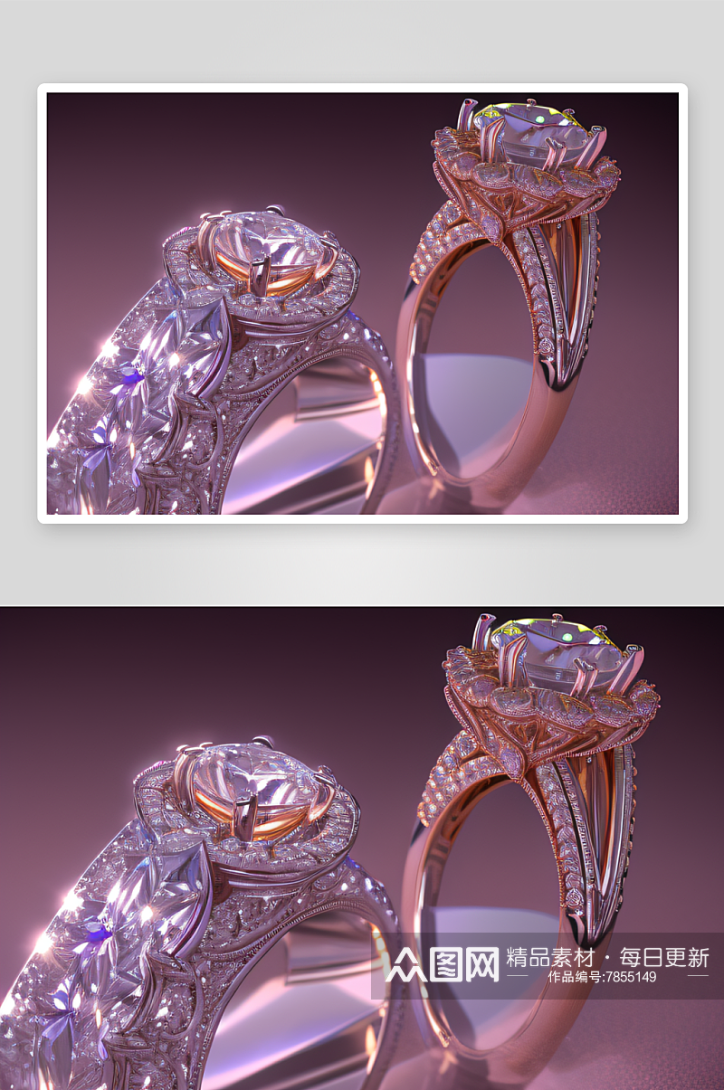 璀璨绝伦的钻石戒指散发出迷人光芒素材
