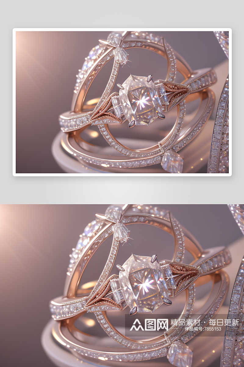璀璨绝伦的钻石戒指散发出迷人光芒素材