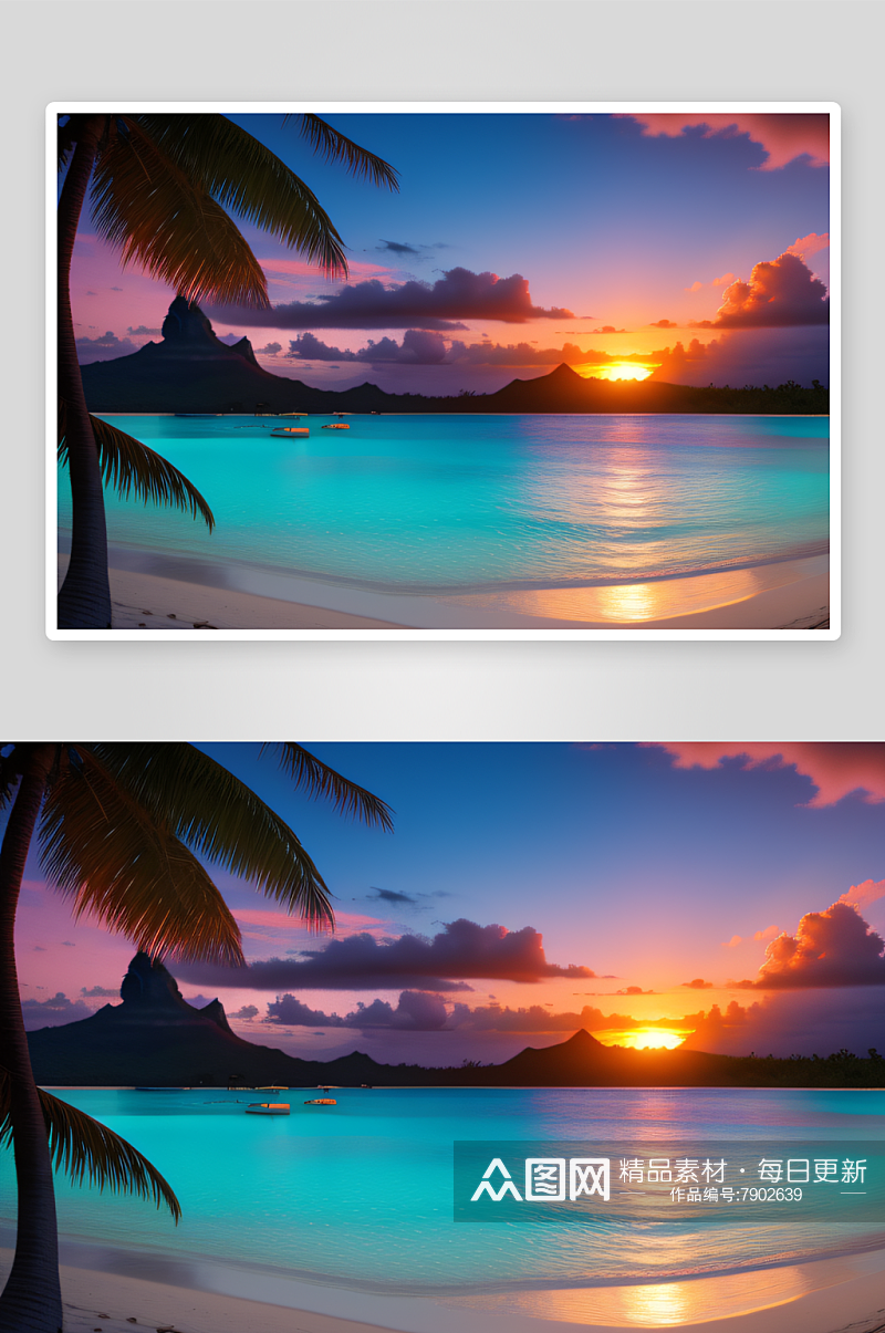 惊艳的波拉波拉岛黄昏景色素材