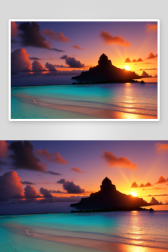 惊艳的波拉波拉岛黄昏景色