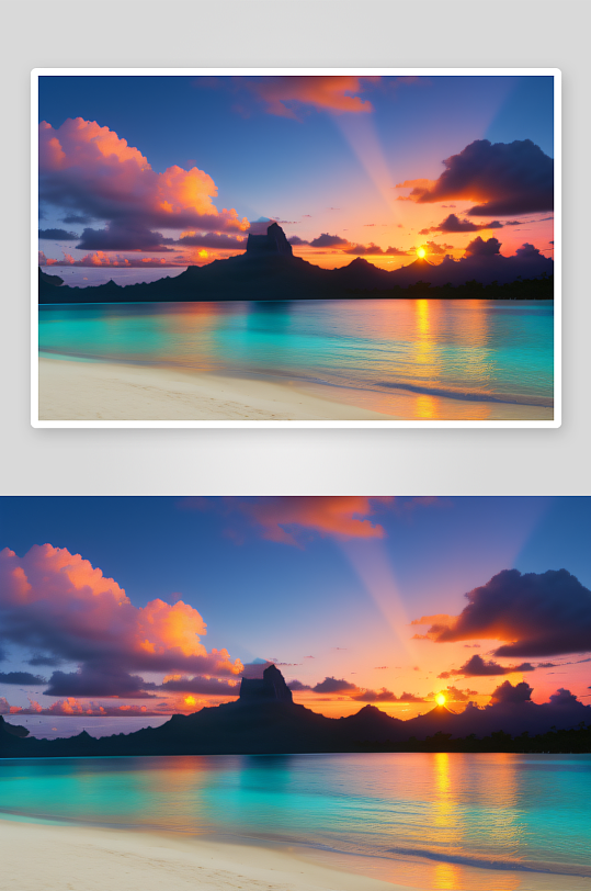 波拉波拉岛上的夕阳美景