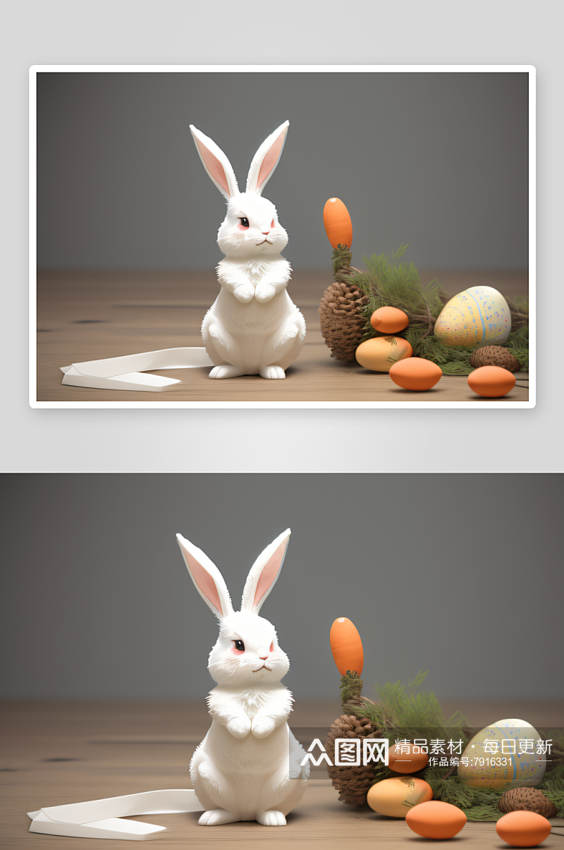 复古复活节兔子与胡萝卜简约手绘图案素材