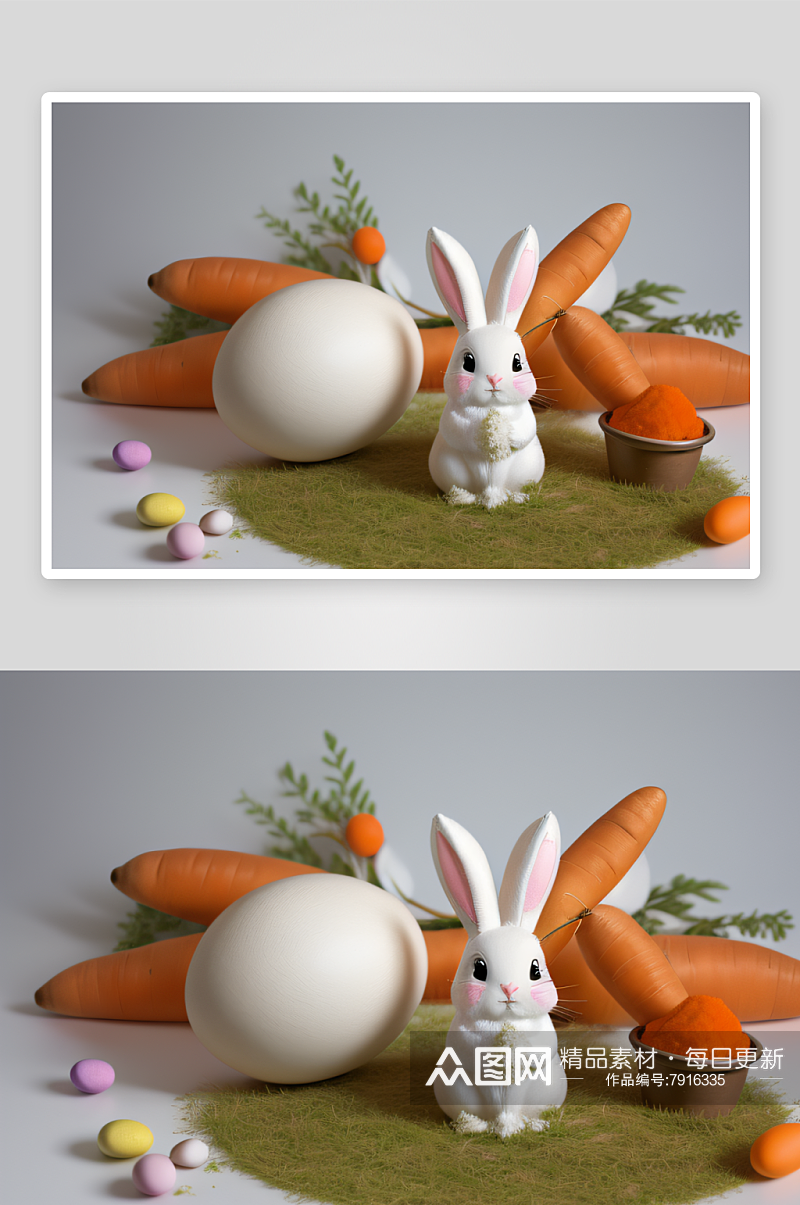 复古复活节兔子与胡萝卜简约手绘图案素材