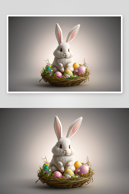 复古复活节兔子与胡萝卜简约手绘图案