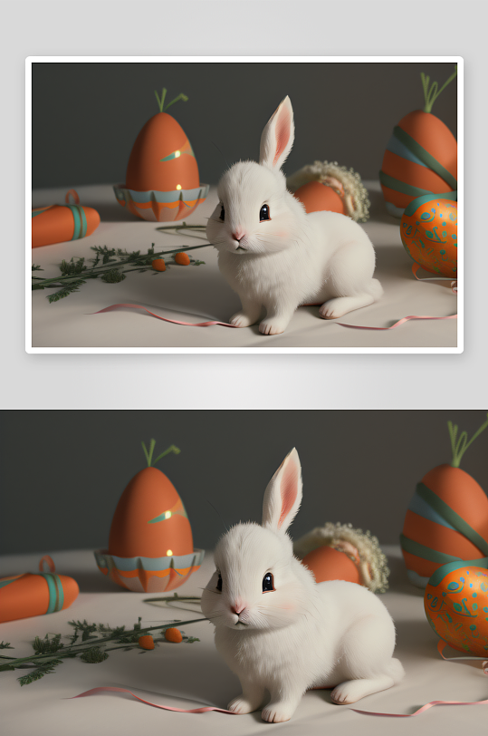 复古风复活节图案兔子与胡萝卜
