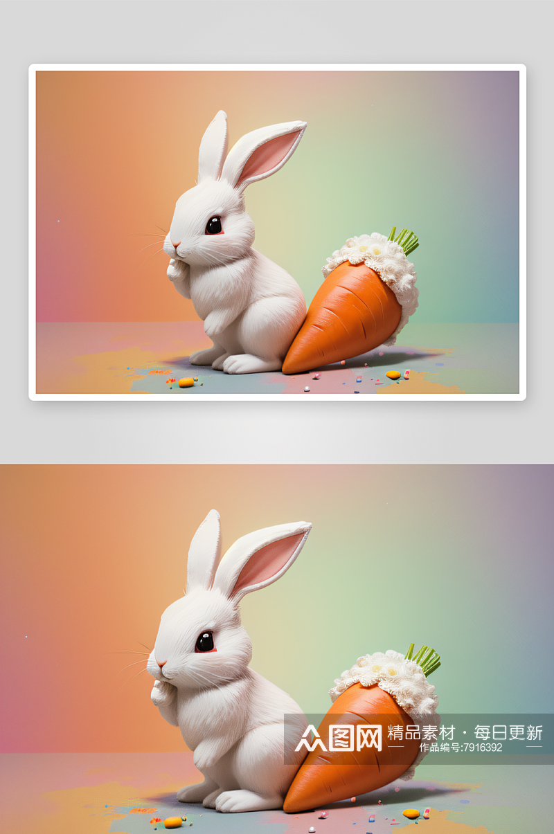 简约手绘复古复活节兔子与胡萝卜素材