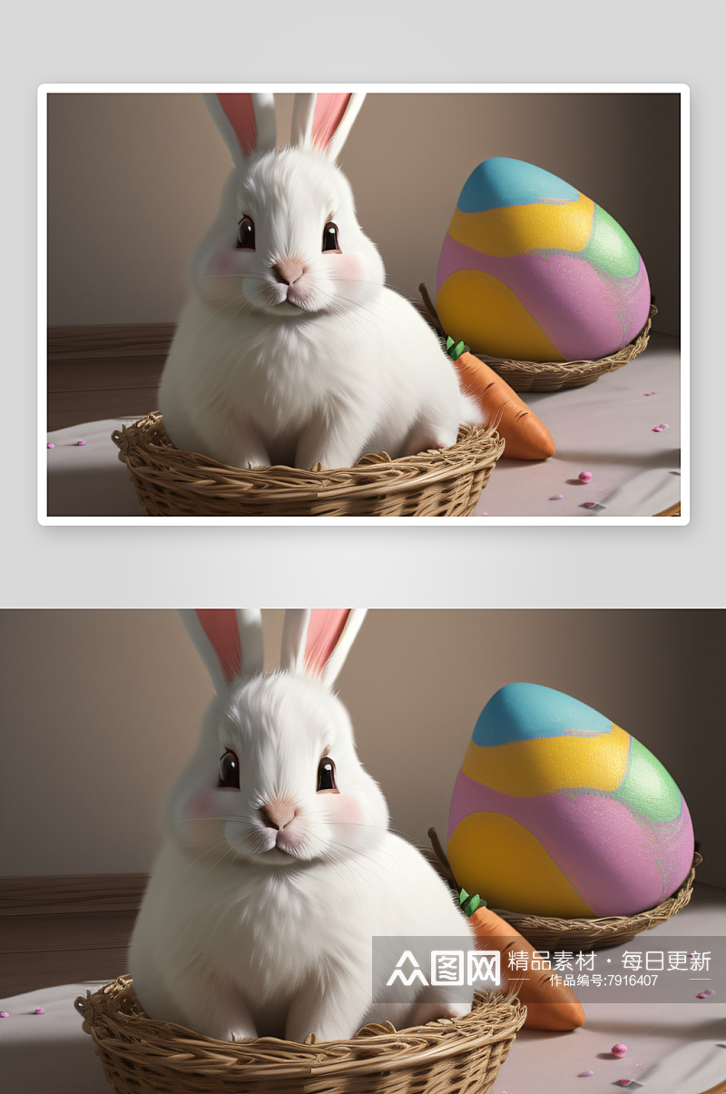 手绘复古兔子与胡萝卜复活节图案素材