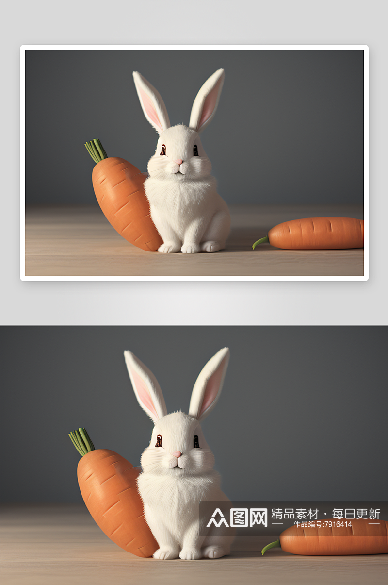 手绘复古兔子与胡萝卜复活节图案素材